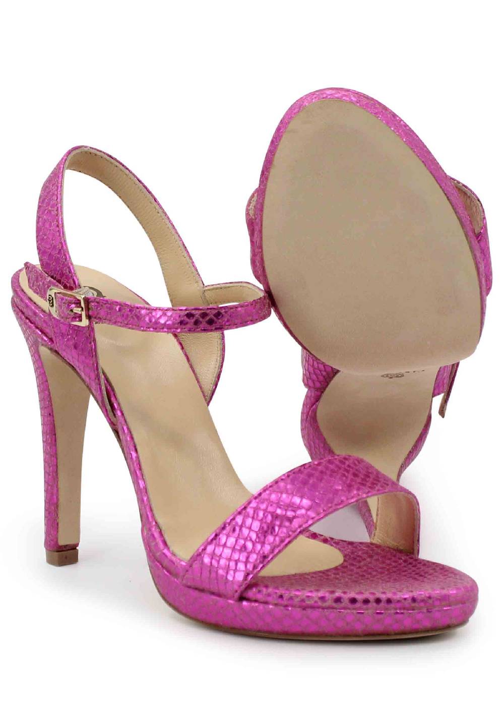 L'ARIANNA Sandali ds7054donna in pelle laminata fuxia effetto serpente con tacco alto e cinturino alla caviglia Soddisfazione Garantita