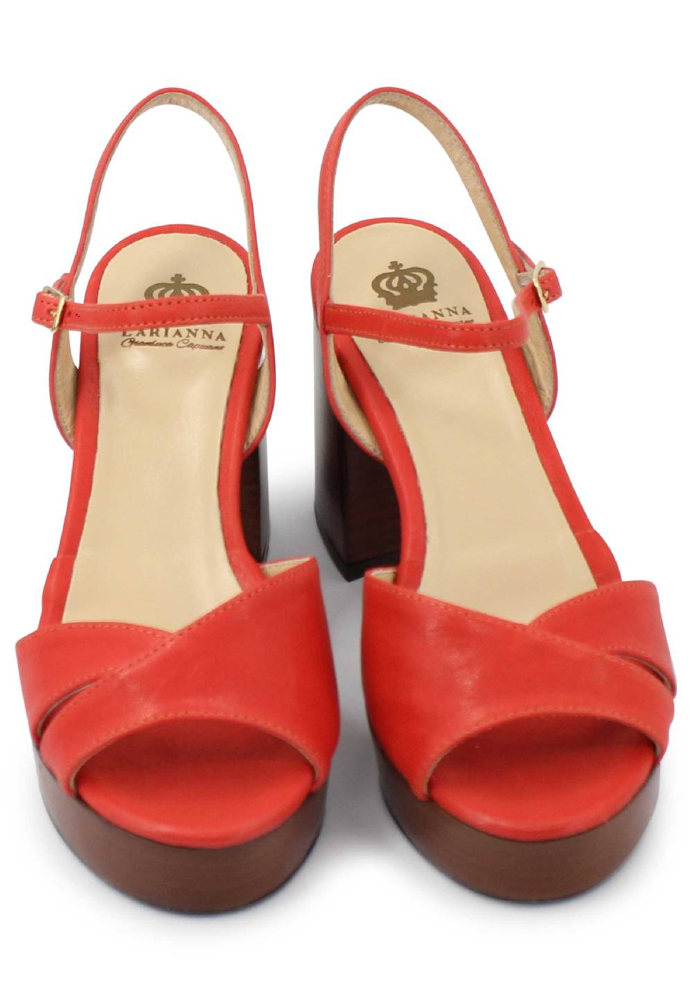 L'ARIANNA Sandali DS1639 donna in pelle rosso con cinturino e tacco e plateau in cuoio Qualità Garantita