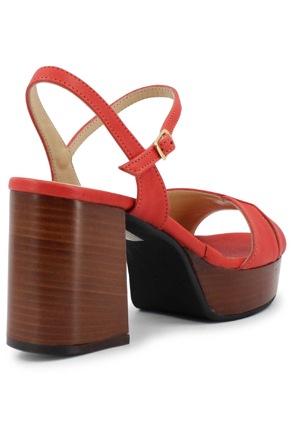 L'ARIANNA Sandali DS1639 donna in pelle rosso con cinturino e tacco e plateau in cuoio Qualità Garantita