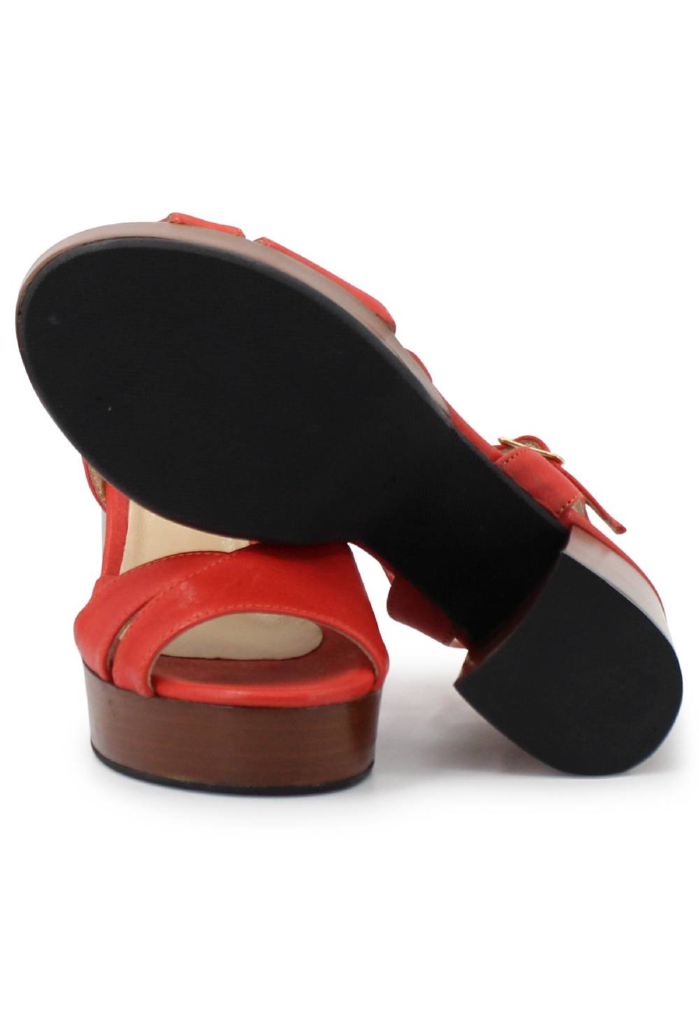L'ARIANNA Sandali DS1639 donna in pelle rosso con cinturino e tacco e plateau in cuoio Qualità Garantita