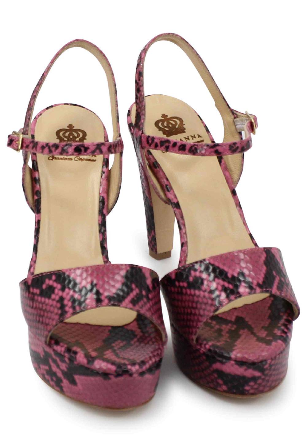 L'ARIANNA Sandali DS1610 donna in pelle stampata rosa con tacco alto e plateau Consegna Veloce