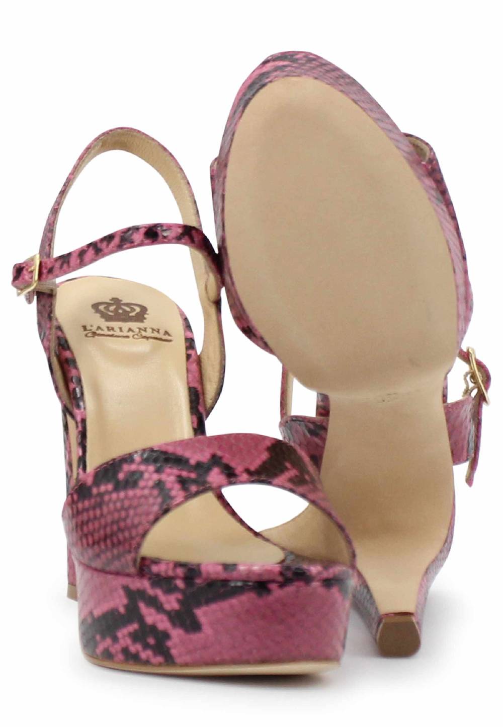 L'ARIANNA Sandali DS1610 donna in pelle stampata rosa con tacco alto e plateau Consegna Veloce