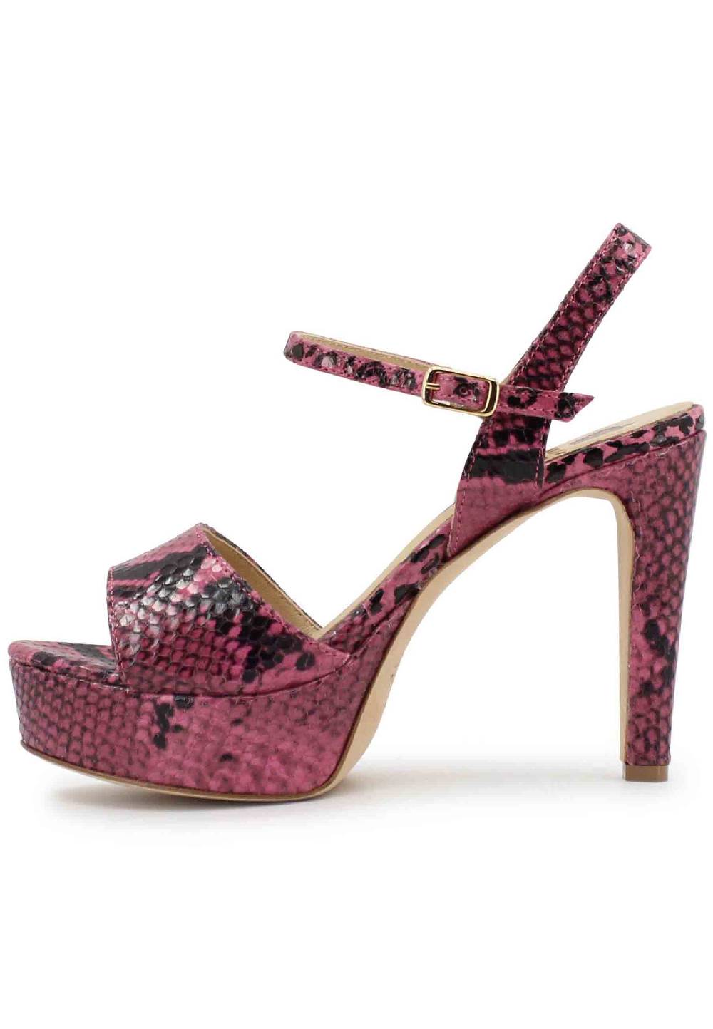 L'ARIANNA Sandali DS1610 donna in pelle stampata rosa con tacco alto e plateau Consegna Veloce