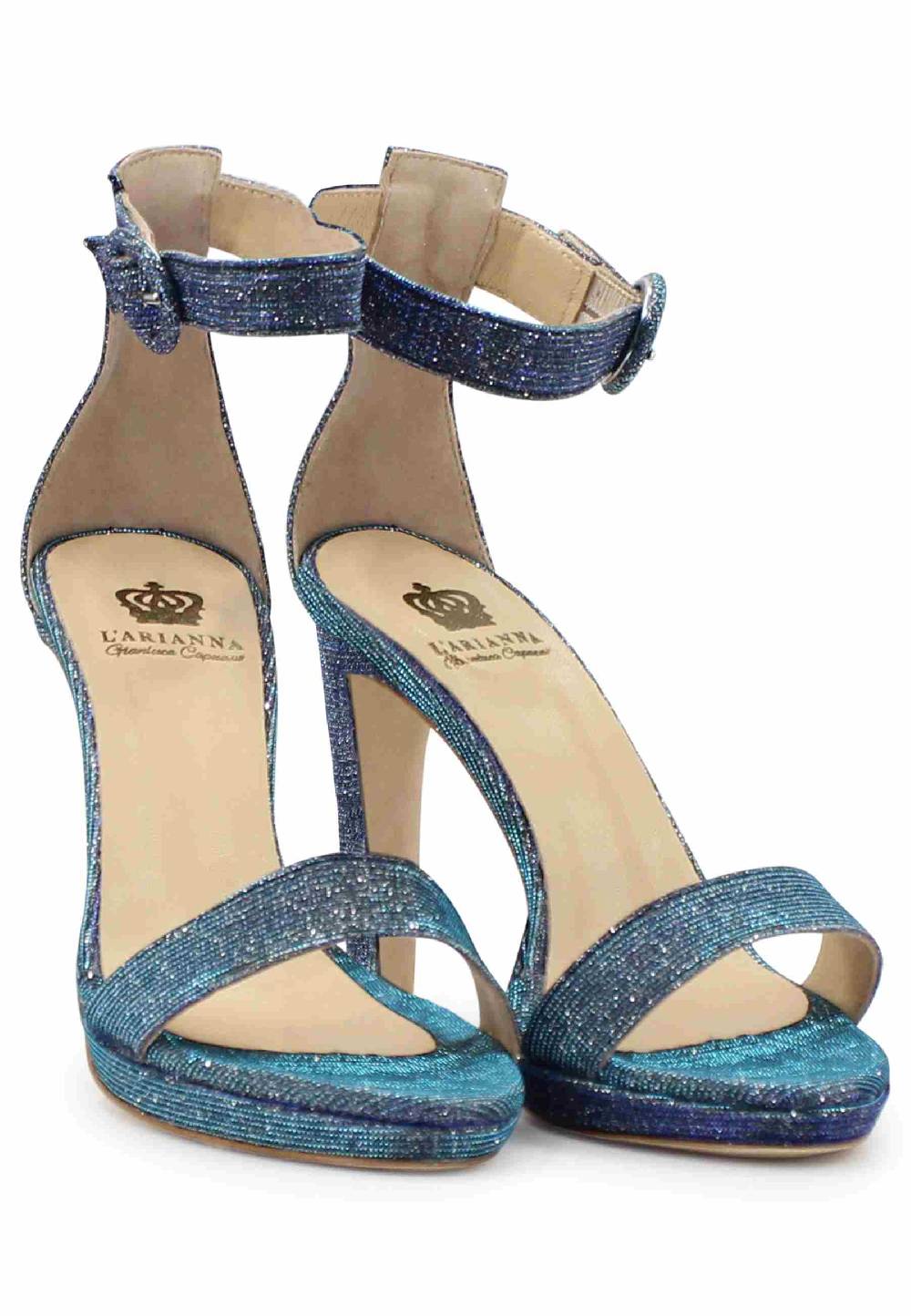 L'ARIANNA Sandali DS7016 donna in tessuto luminor jeans tacco alto e cinturino alla caviglia Promozione Limitata