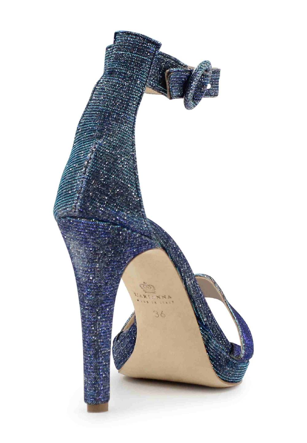 L'ARIANNA Sandali DS7016 donna in tessuto luminor jeans tacco alto e cinturino alla caviglia Promozione Limitata