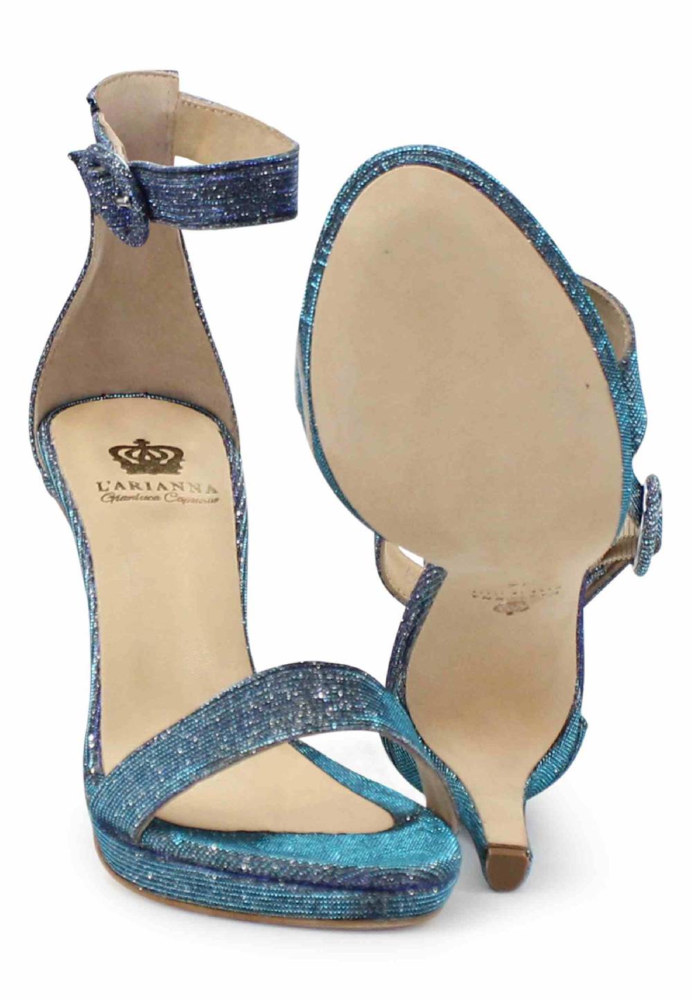 L'ARIANNA Sandali DS7016 donna in tessuto luminor jeans tacco alto e cinturino alla caviglia Promozione Limitata