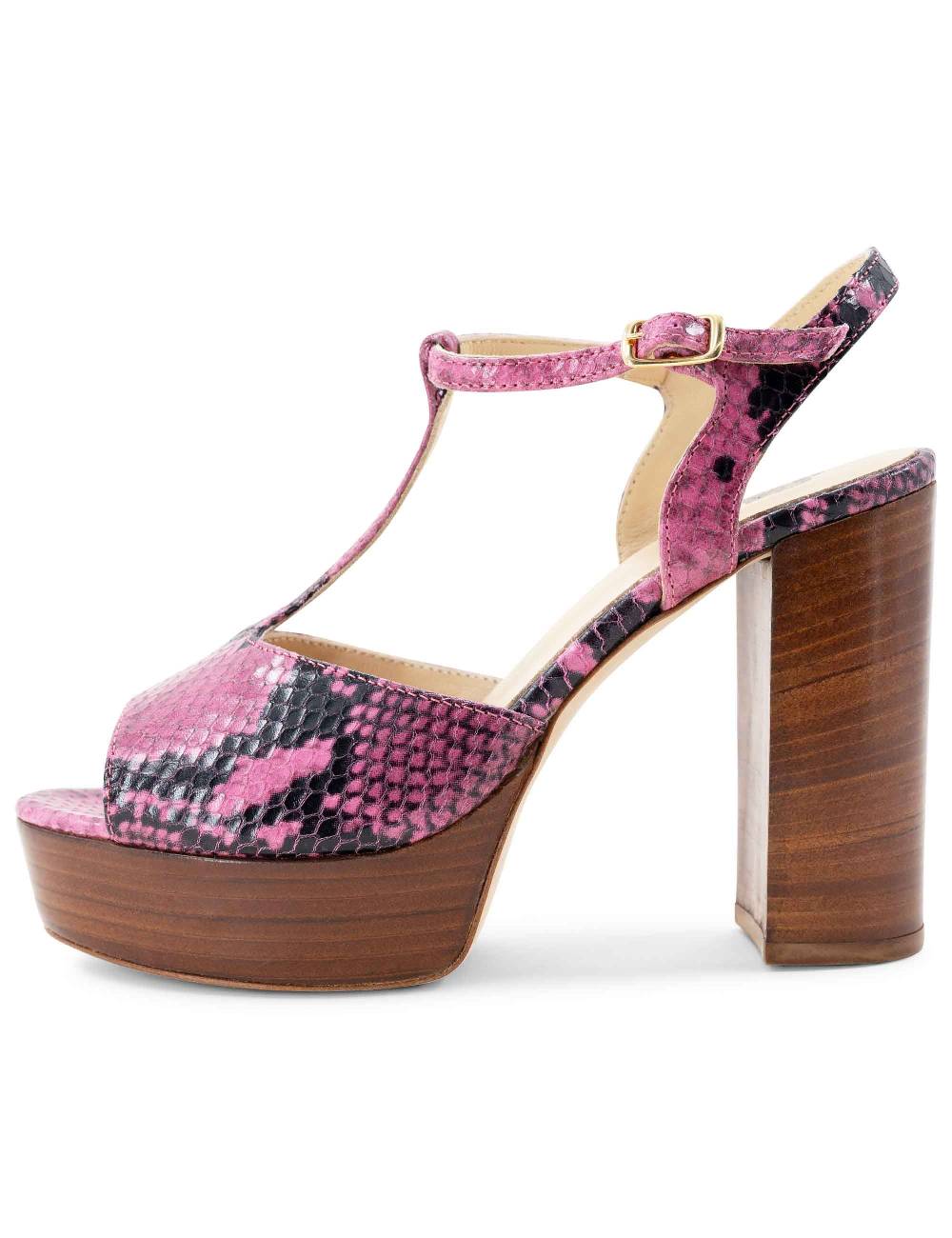 L'ARIANNA Sandali ds7010 donna in pelle stampata rosa con cinturino tacco alto e plateau Shopping Online