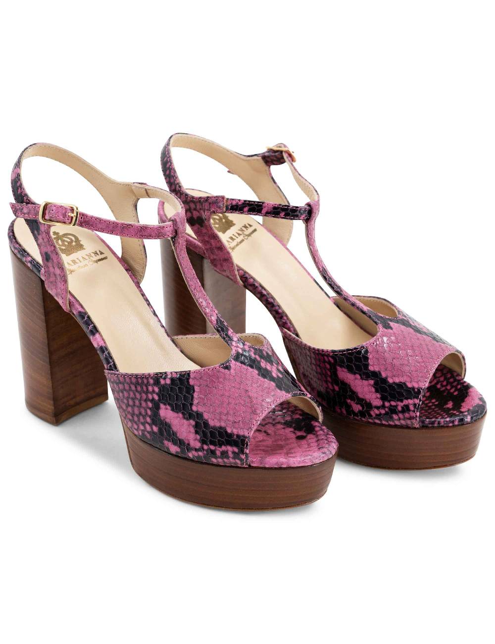 L'ARIANNA Sandali ds7010 donna in pelle stampata rosa con cinturino tacco alto e plateau Shopping Online