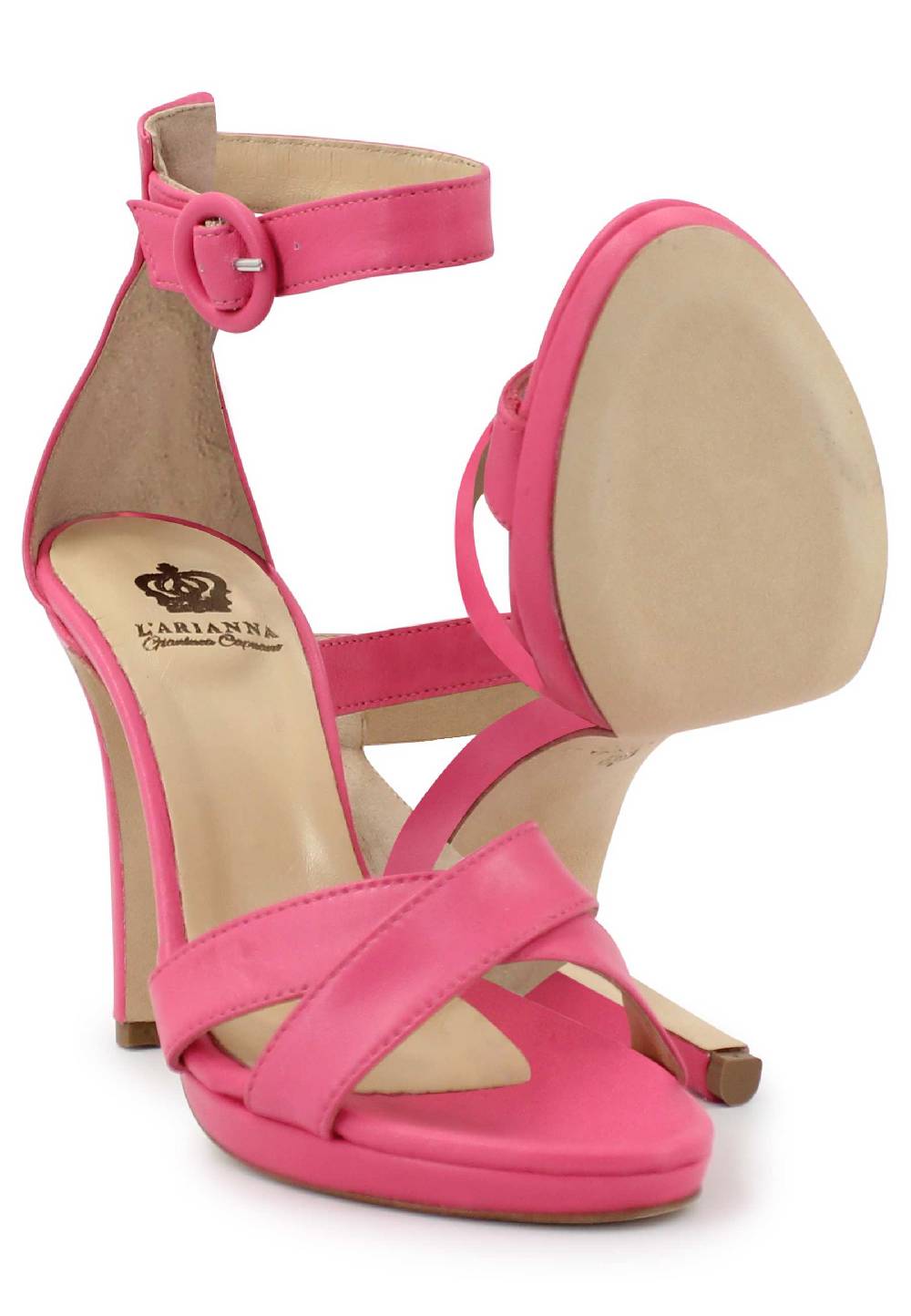 L'ARIANNA Sandali DS1507 donna in pelle rosa con tacco alto e cinturino alla caviglia Affare Del Giorno