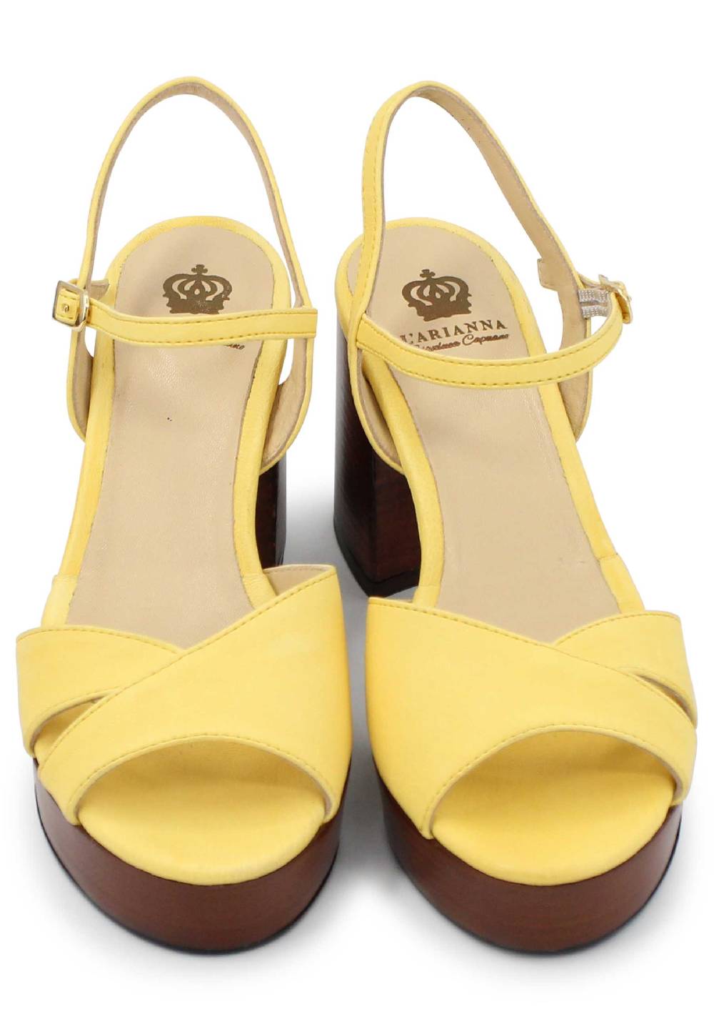 L'ARIANNA Sandali DS1639 donna in pelle gialla con cinturino e tacco e plateau in cuoio Sottocosto