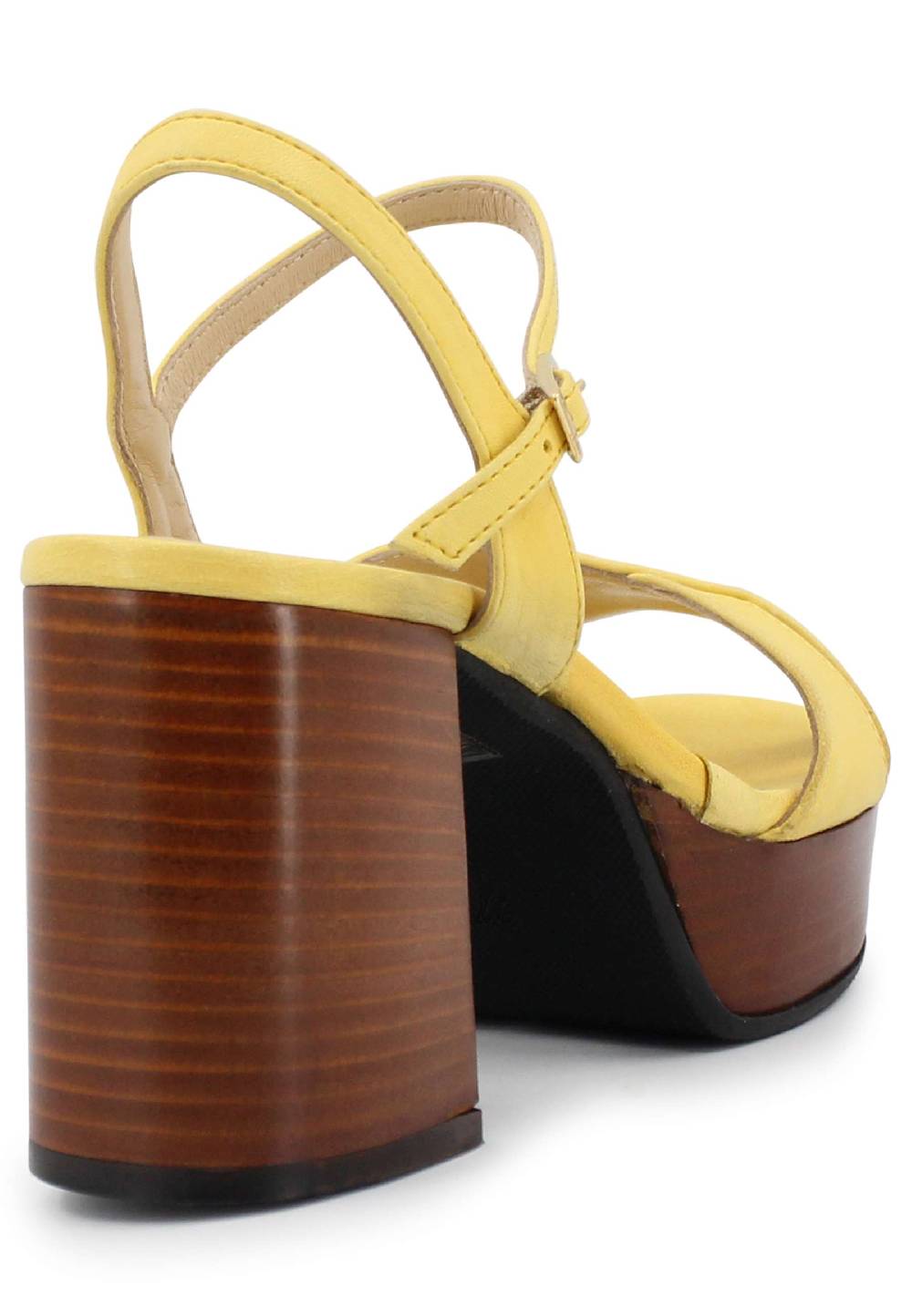 L'ARIANNA Sandali DS1639 donna in pelle gialla con cinturino e tacco e plateau in cuoio Sottocosto