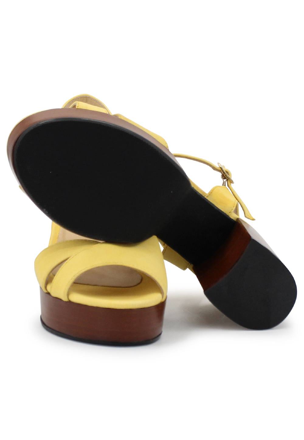 L'ARIANNA Sandali DS1639 donna in pelle gialla con cinturino e tacco e plateau in cuoio Sottocosto