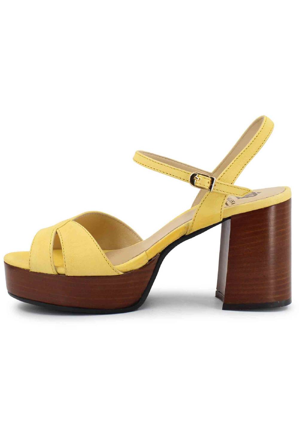 L'ARIANNA Sandali DS1639 donna in pelle gialla con cinturino e tacco e plateau in cuoio Sottocosto
