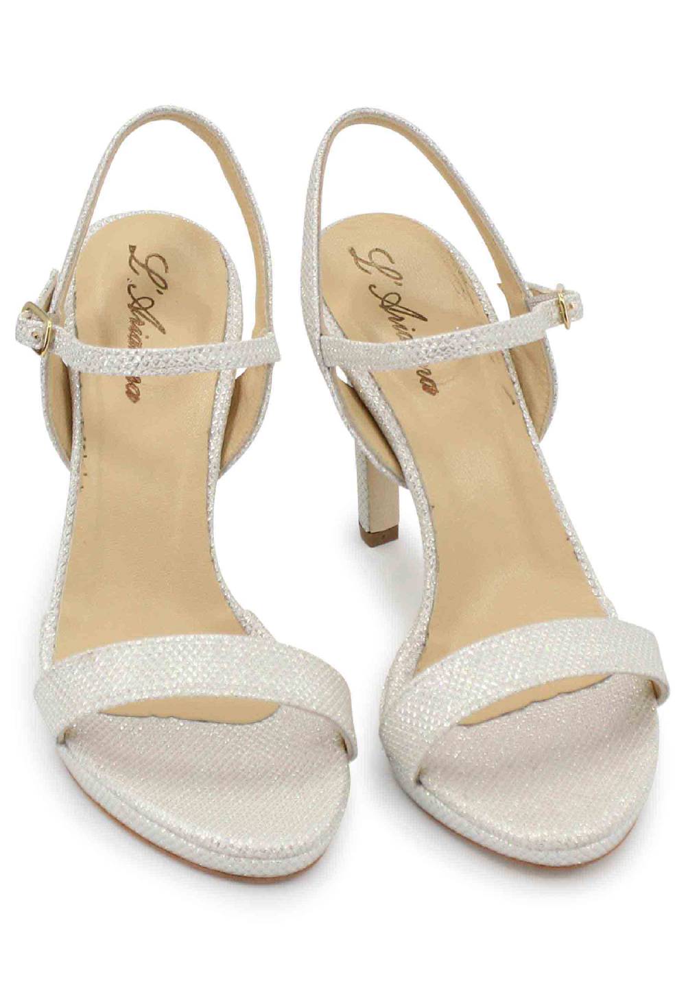 L'ARIANNA Sandali ds7054 donna in glitter bianco con tacco alto e cinturino alla caviglia Convenienza