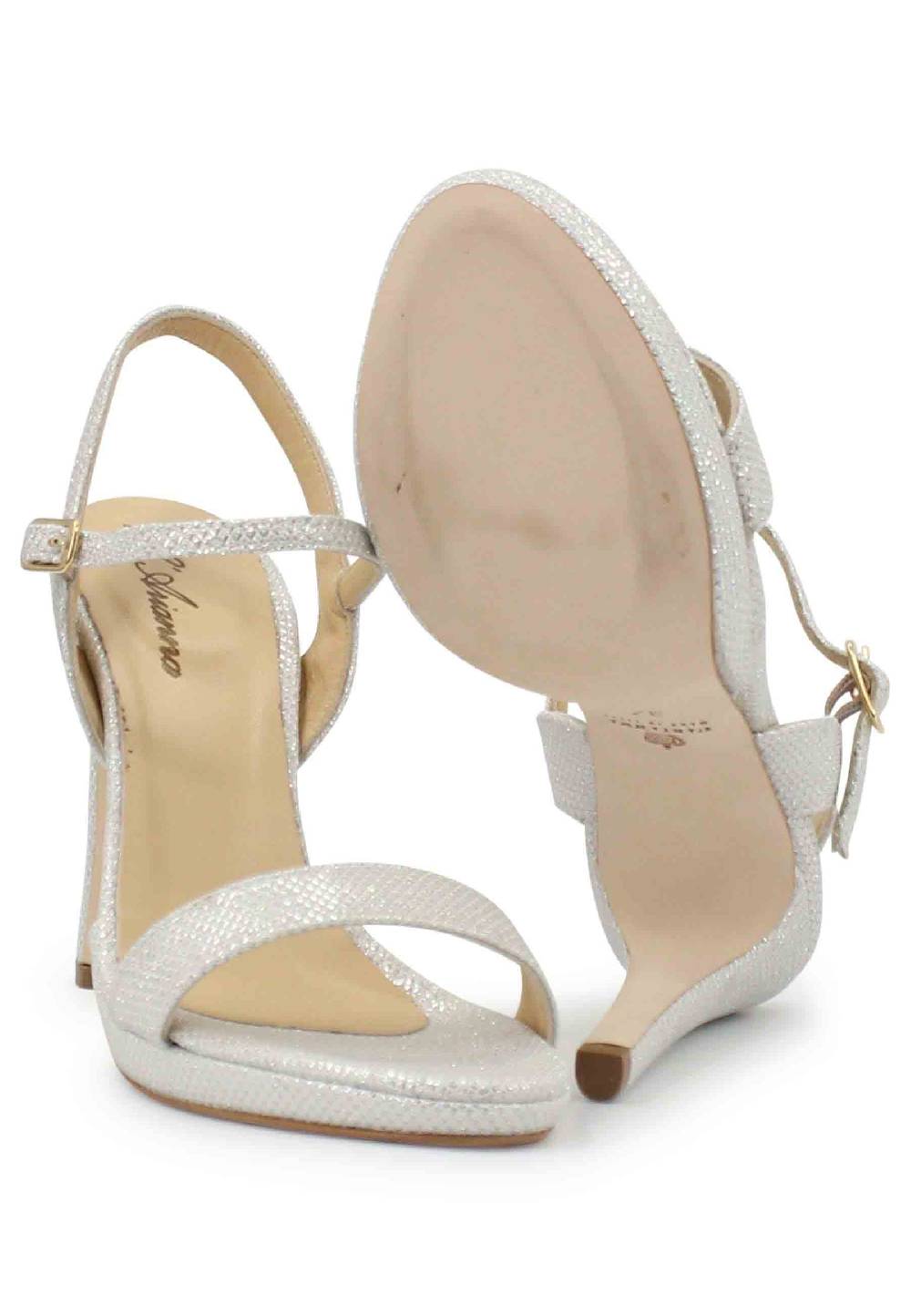 L'ARIANNA Sandali ds7054 donna in glitter bianco con tacco alto e cinturino alla caviglia Convenienza