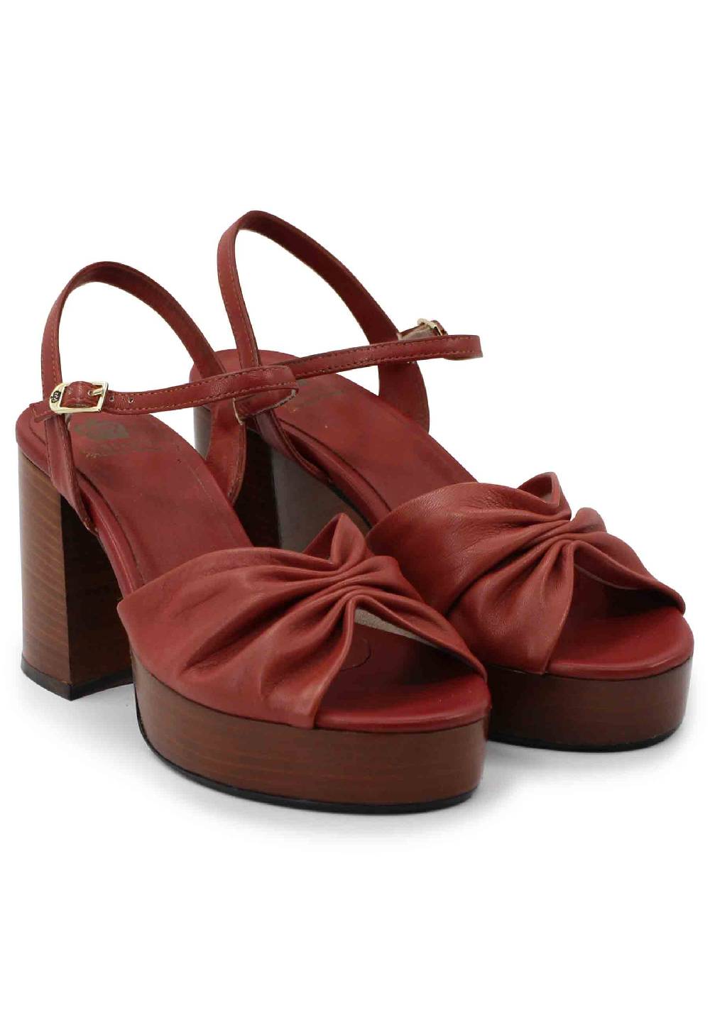 L'ARIANNA Sandali ds1648 da donna in pelle mattone con tacco e plateau in cuoio L'Arianna Novità