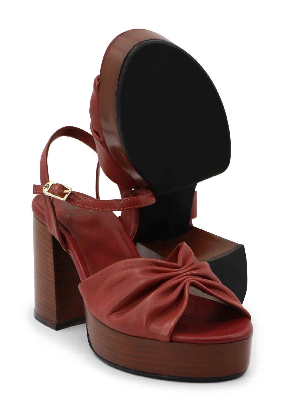 L'ARIANNA Sandali ds1648 da donna in pelle mattone con tacco e plateau in cuoio L'Arianna Novità
