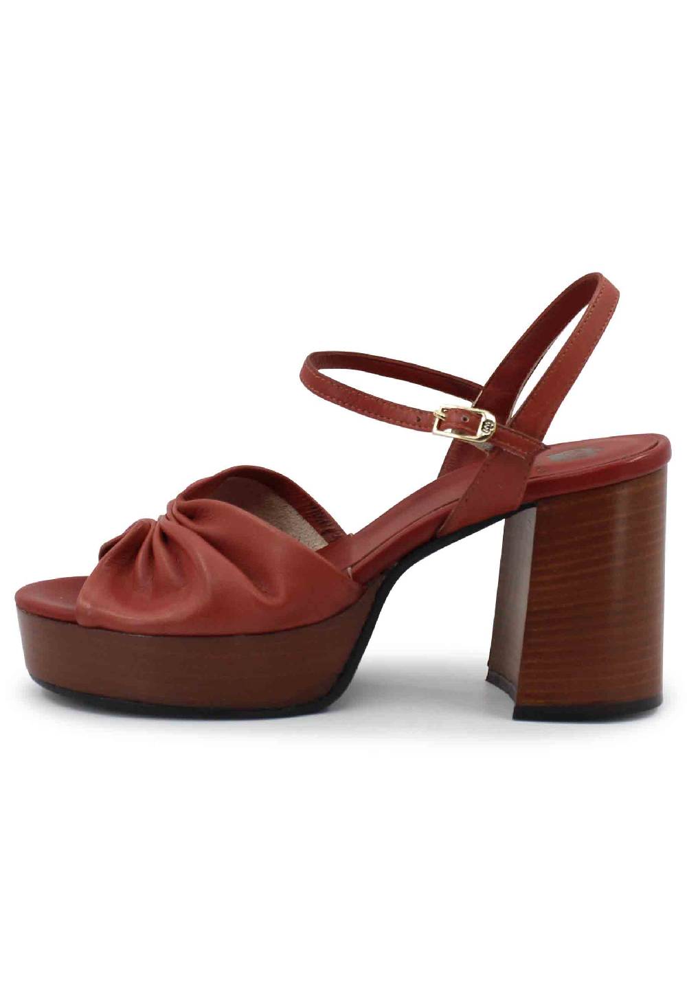 L'ARIANNA Sandali ds1648 da donna in pelle mattone con tacco e plateau in cuoio L'Arianna Novità