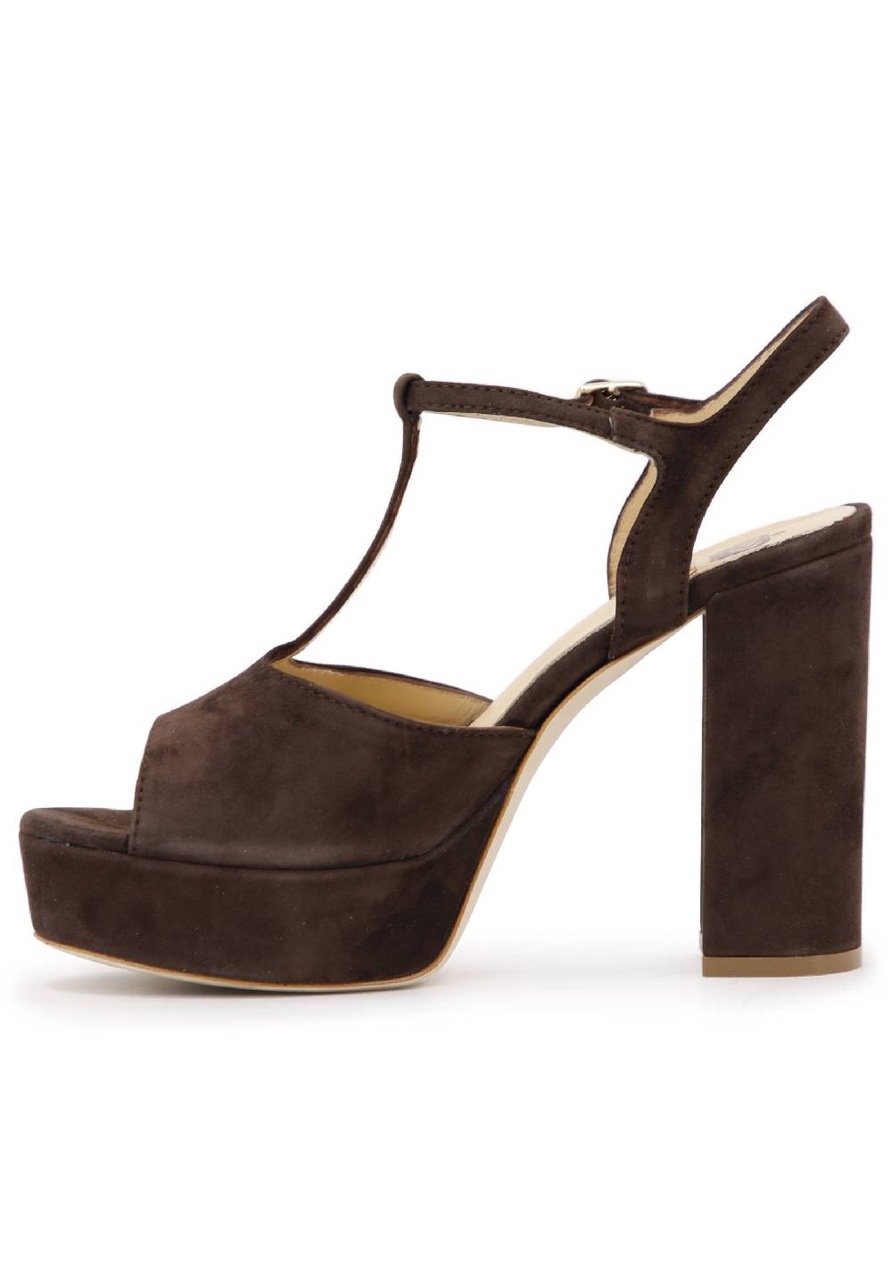 L'ARIANNA Sandali DS7010 da donna in pelle scamosciata marrone con cinturino tacco alto e plateau Saldi