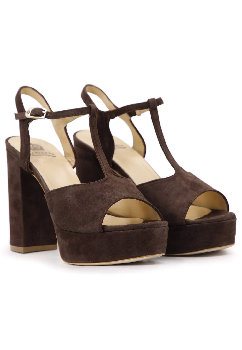 L'ARIANNA Sandali DS7010 da donna in pelle scamosciata marrone con cinturino tacco alto e plateau Saldi
