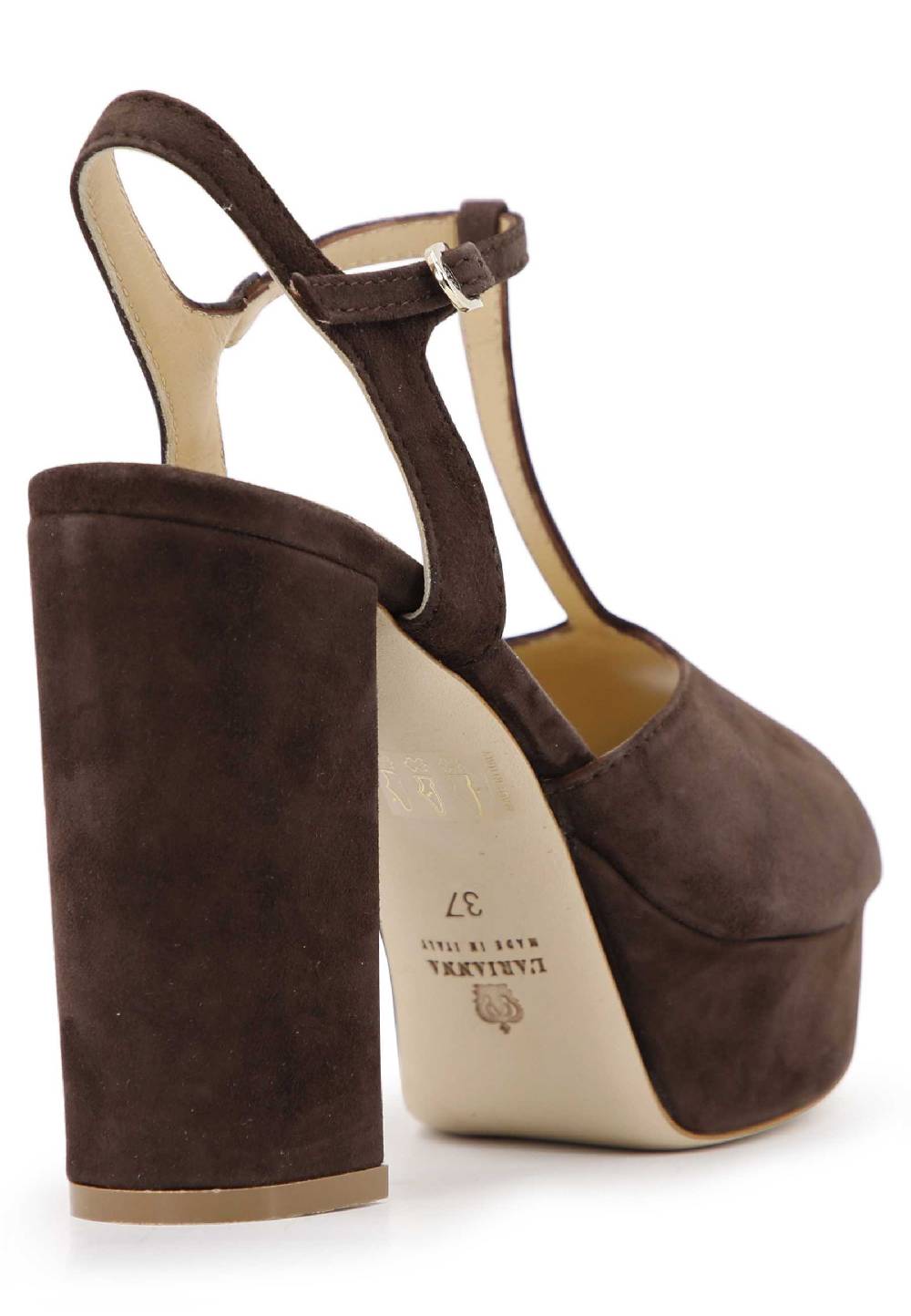 L'ARIANNA Sandali DS7010 da donna in pelle scamosciata marrone con cinturino tacco alto e plateau Saldi