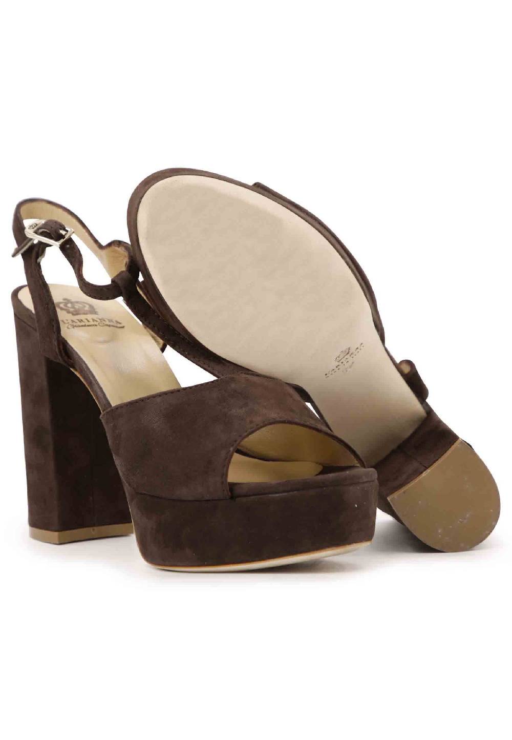 L'ARIANNA Sandali DS7010 da donna in pelle scamosciata marrone con cinturino tacco alto e plateau Saldi