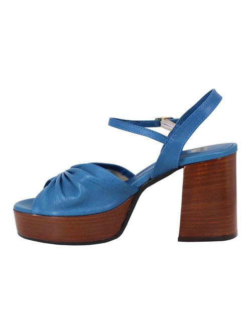 L'ARIANNA Sandali DS1648 da donna in pelle blu con tacco e plateau in cuoio L'Arianna Economico