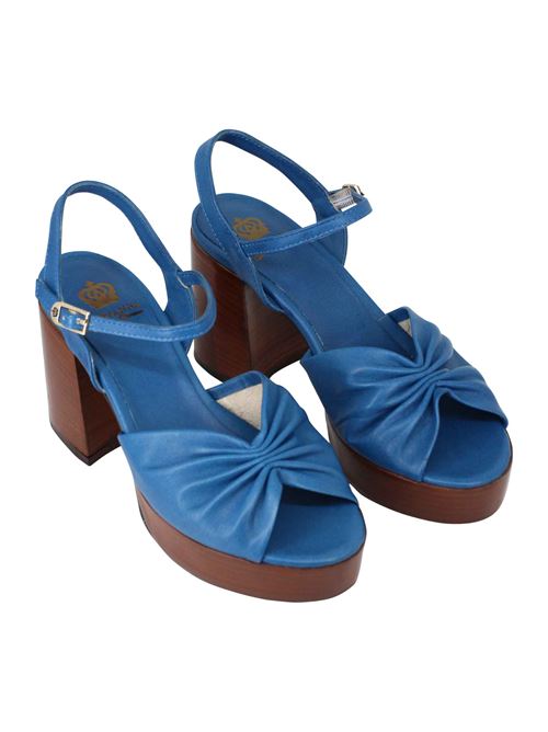 L'ARIANNA Sandali DS1648 da donna in pelle blu con tacco e plateau in cuoio L'Arianna Economico