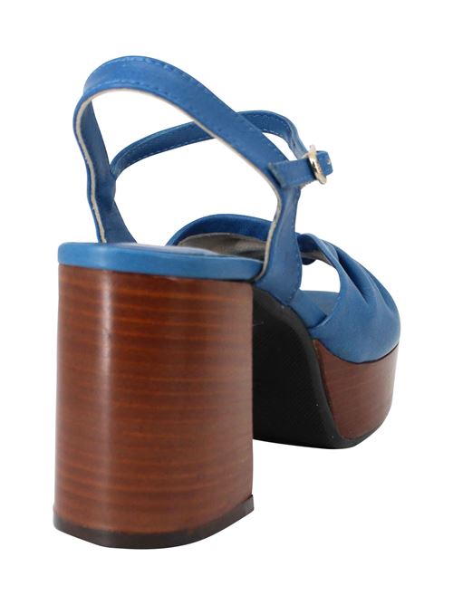 L'ARIANNA Sandali DS1648 da donna in pelle blu con tacco e plateau in cuoio L'Arianna Economico