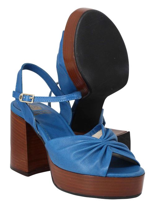 L'ARIANNA Sandali DS1648 da donna in pelle blu con tacco e plateau in cuoio L'Arianna Economico