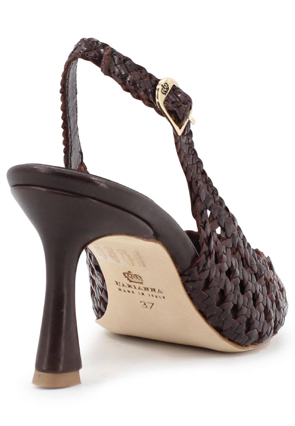L'ARIANNA Decollete slingback in pelle intrecciata marrone tacco alto Online