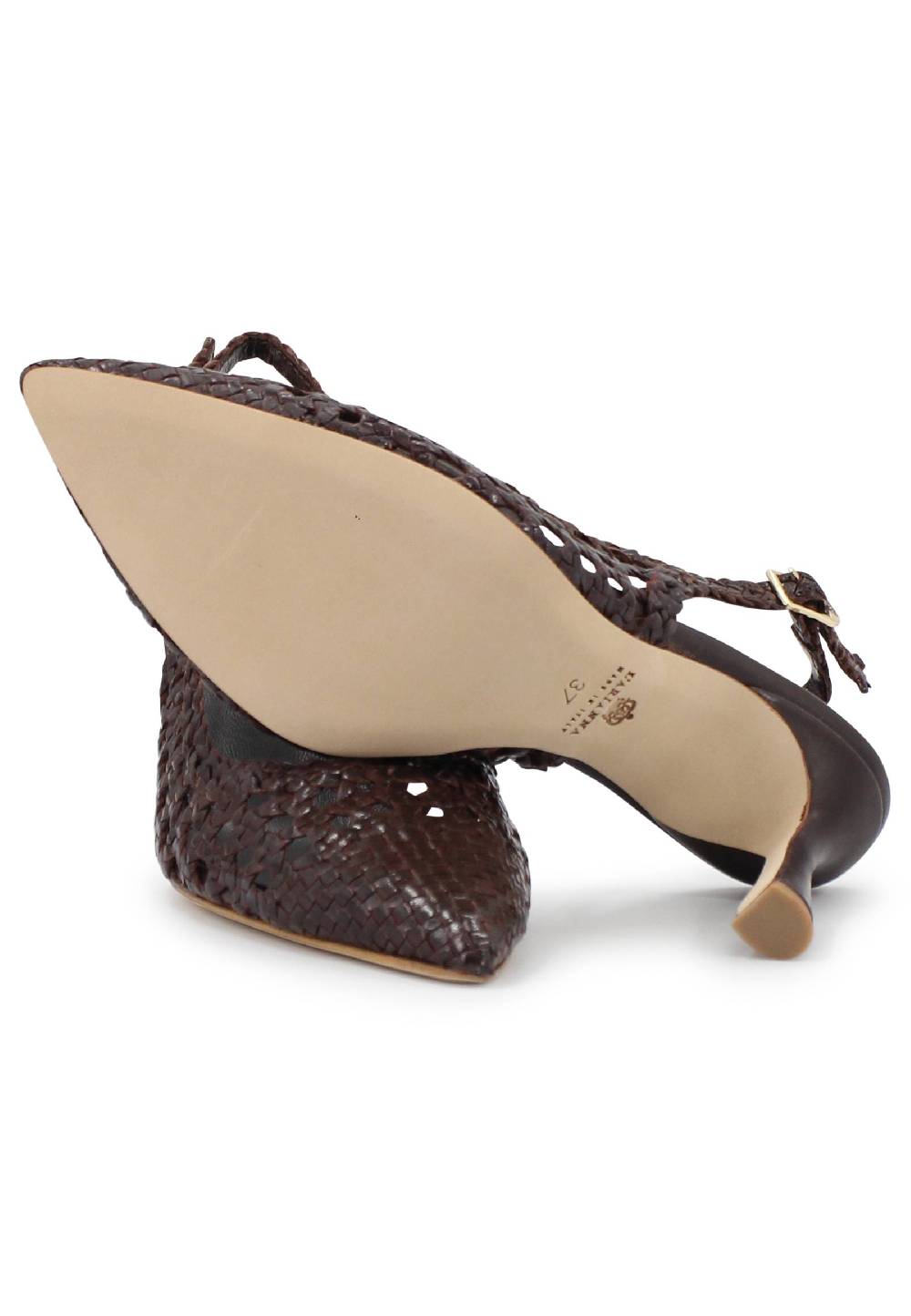 L'ARIANNA Decollete slingback in pelle intrecciata marrone tacco alto Online