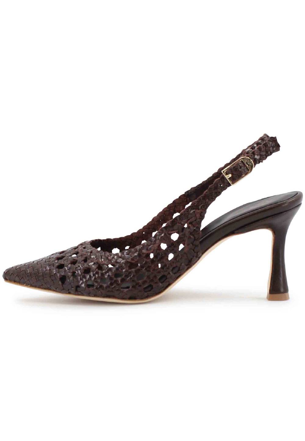L'ARIANNA Decollete slingback in pelle intrecciata marrone tacco alto Online