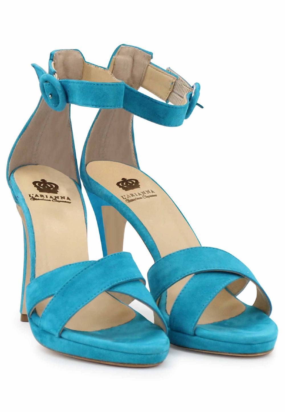 L'ARIANNA Sandali DS1507 donna in pelle azzurra con tacco alto e cinturino alla caviglia Outlet