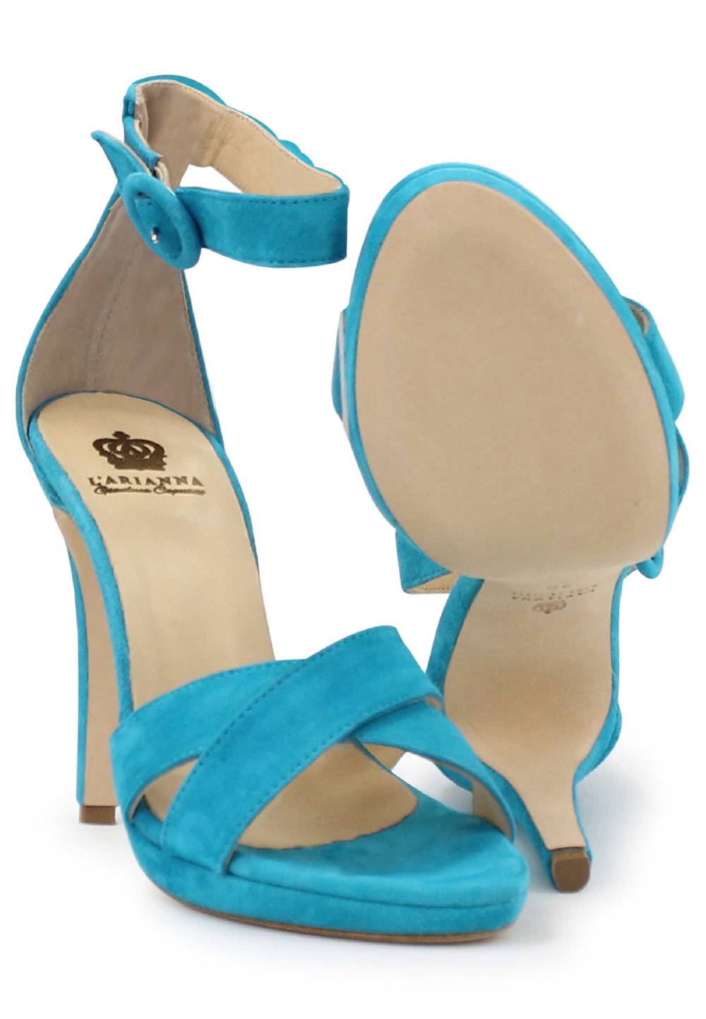 L'ARIANNA Sandali DS1507 donna in pelle azzurra con tacco alto e cinturino alla caviglia Outlet