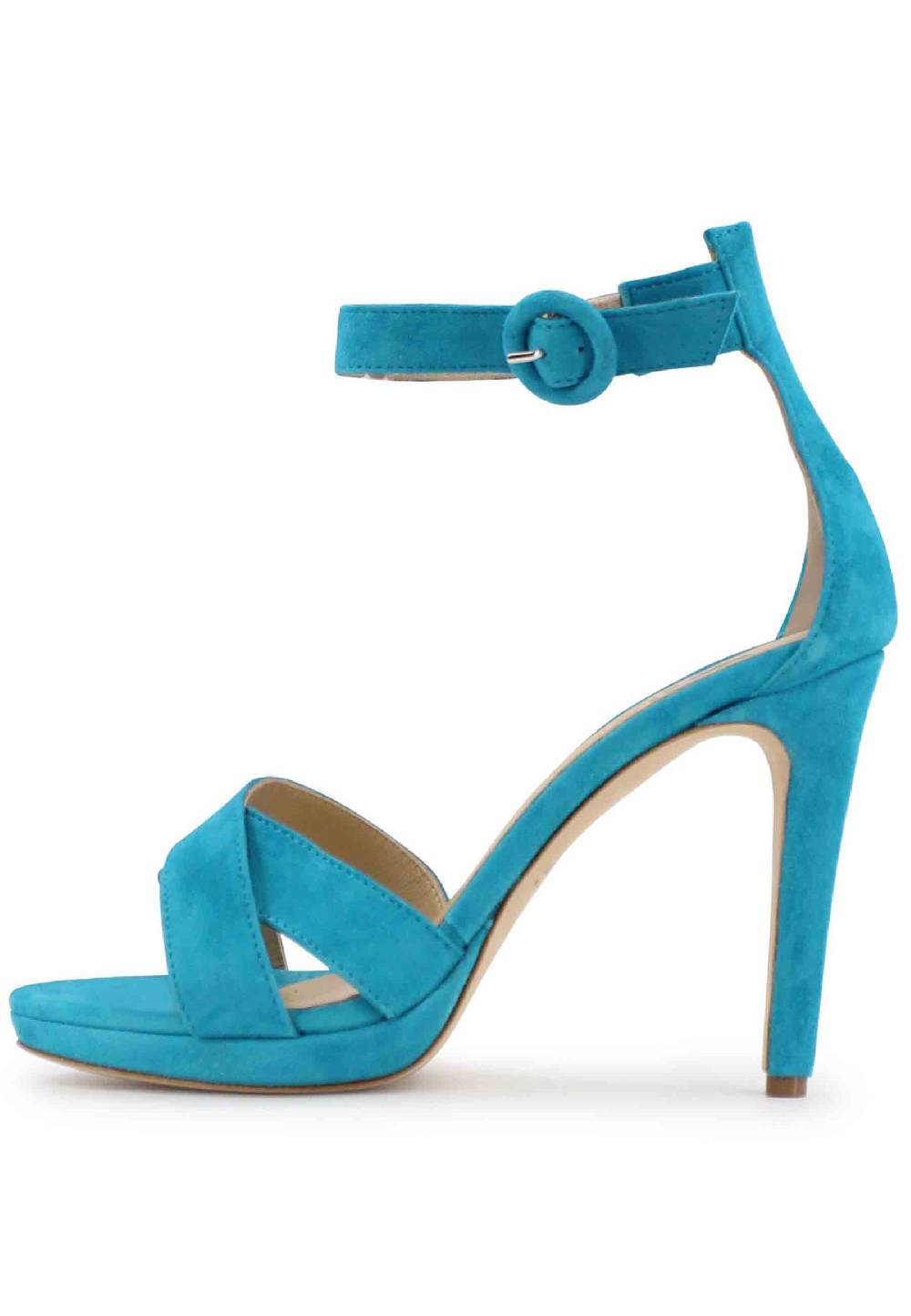 L'ARIANNA Sandali DS1507 donna in pelle azzurra con tacco alto e cinturino alla caviglia Outlet