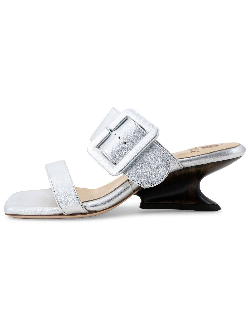 L'ARIANNA Sandali ds1359/z donna in pelle laminata argento con zeppa bassa Saldi Di Fabbrica