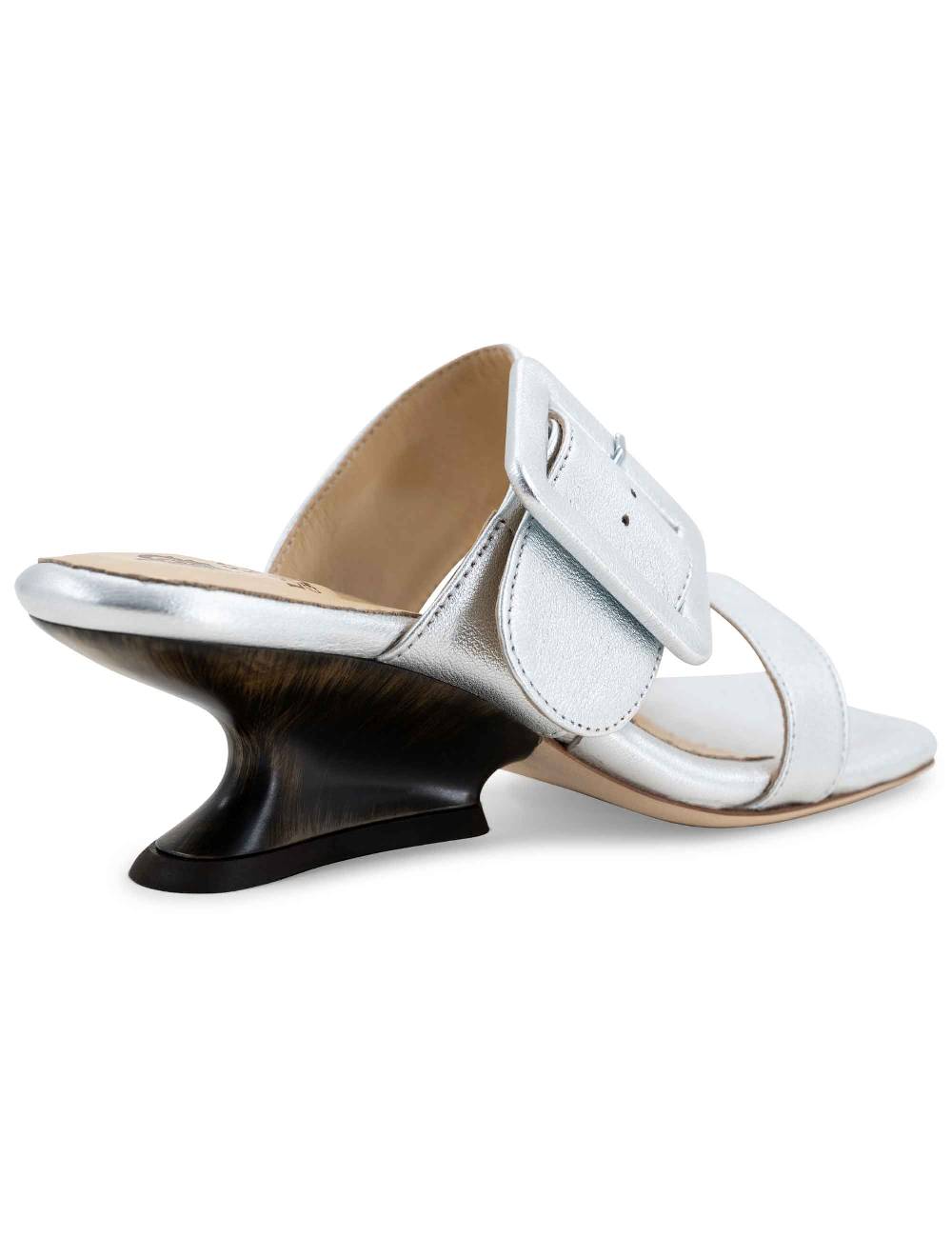 L'ARIANNA Sandali ds1359/z donna in pelle laminata argento con zeppa bassa Saldi Di Fabbrica