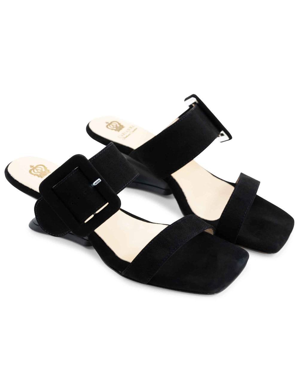 L'ARIANNA Sandali ds1359/z donna in camoscio nero con zeppa bassa I Più Venduti