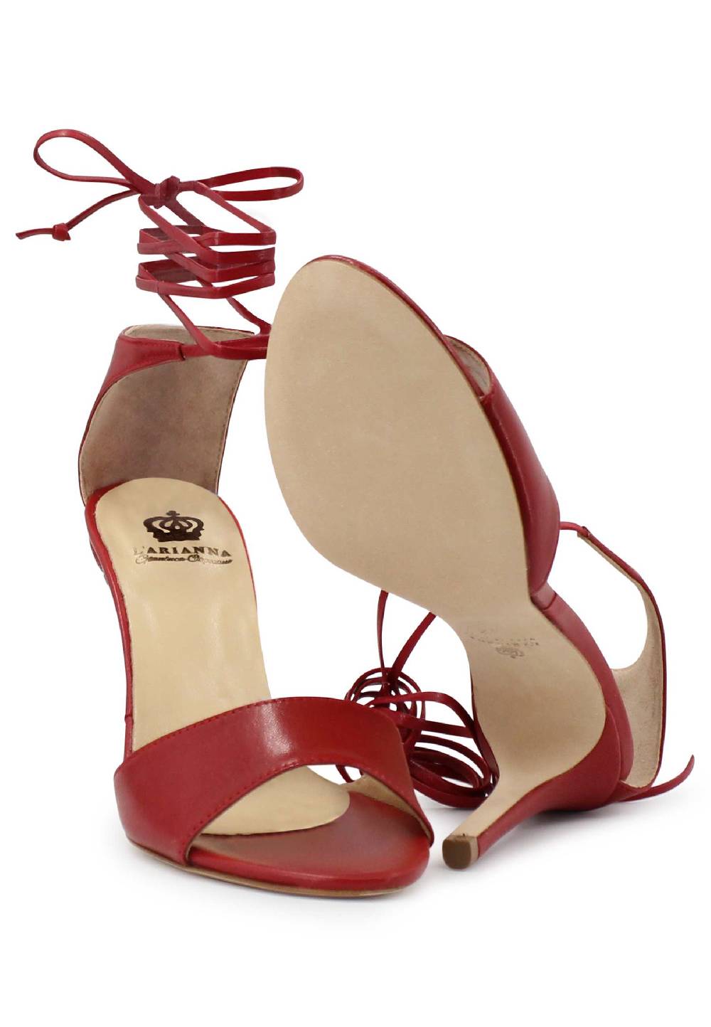 L'ARIANNA Sandali DS7042 da donna in pelle rosso tacco alto con tacco alto e laccetti alla caviglia Hotsell