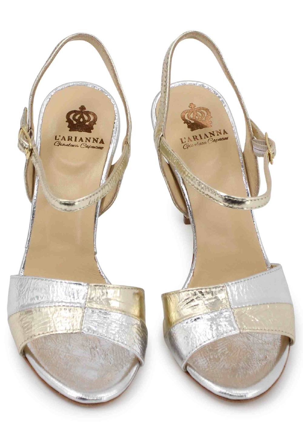 L'ARIANNA Sandali ds1643 da donna in pelle laminata oro con tacco alto e cinturino alla caviglia Vendita Calda