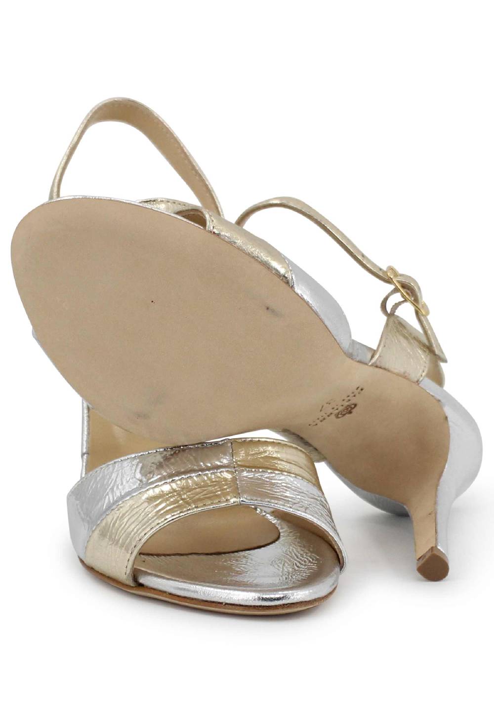L'ARIANNA Sandali ds1643 da donna in pelle laminata oro con tacco alto e cinturino alla caviglia Vendita Calda