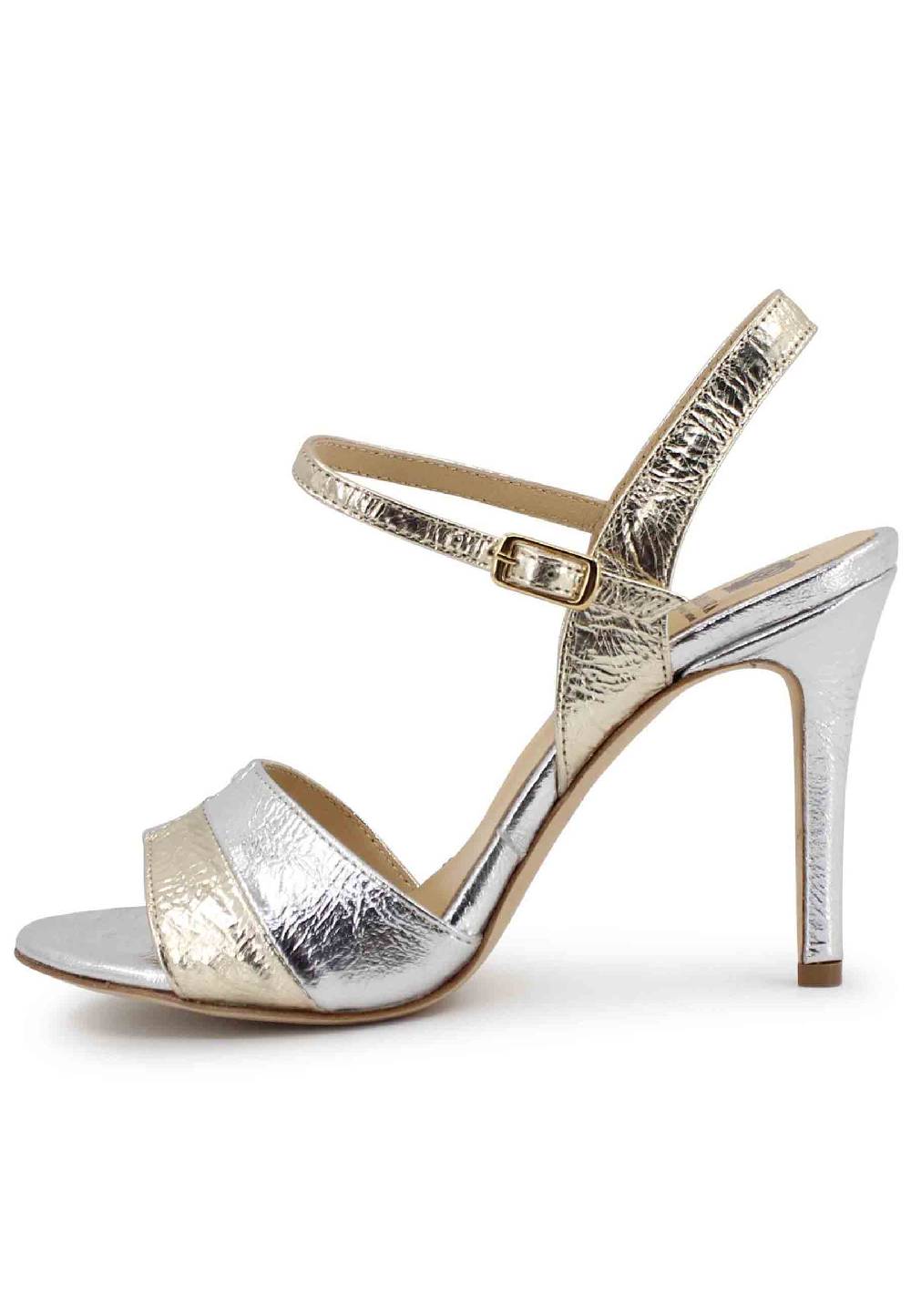 L'ARIANNA Sandali ds1643 da donna in pelle laminata oro con tacco alto e cinturino alla caviglia Vendita Calda