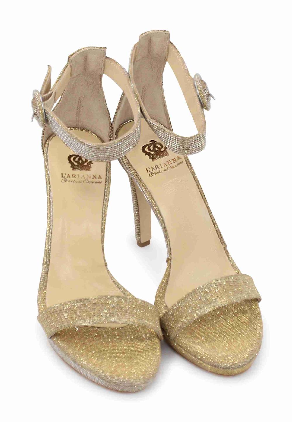 L'ARIANNA Sandali DS7016 donna in tessuto lumonor oro tacco alto e cinturino alla caviglia Vendita Economica