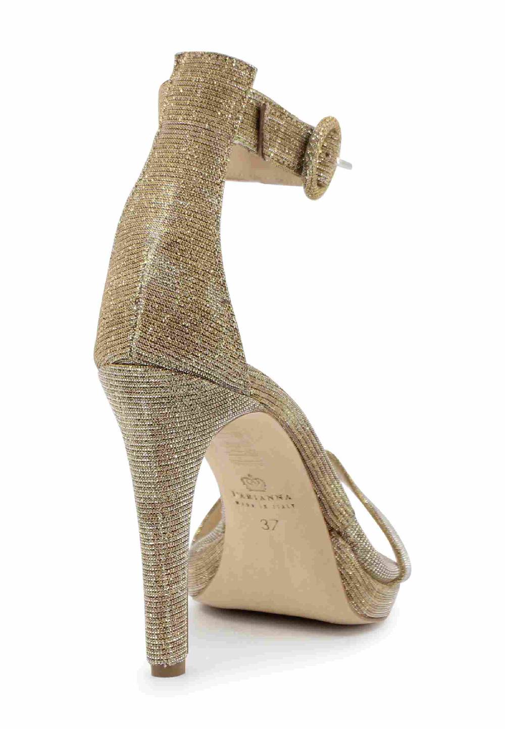 L'ARIANNA Sandali DS7016 donna in tessuto lumonor oro tacco alto e cinturino alla caviglia Vendita Economica