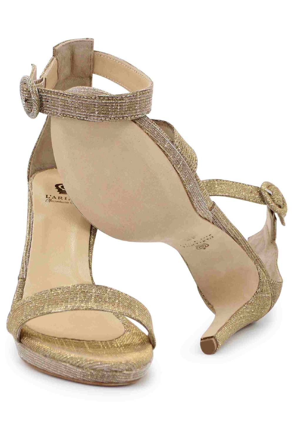 L'ARIANNA Sandali DS7016 donna in tessuto lumonor oro tacco alto e cinturino alla caviglia Vendita Economica