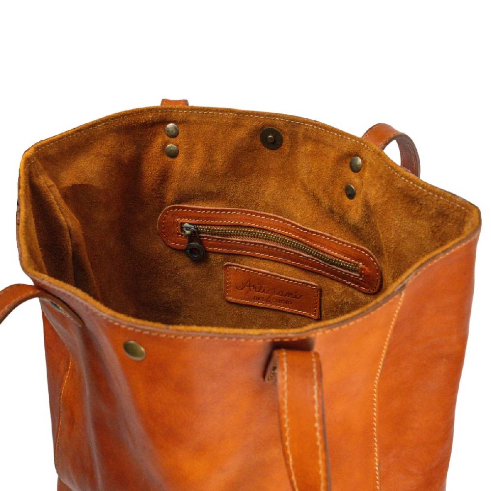 Lartigiano Del Cuoio Shopping bag in pelle color cuoio realizzata a mano in Toscana Offerta
