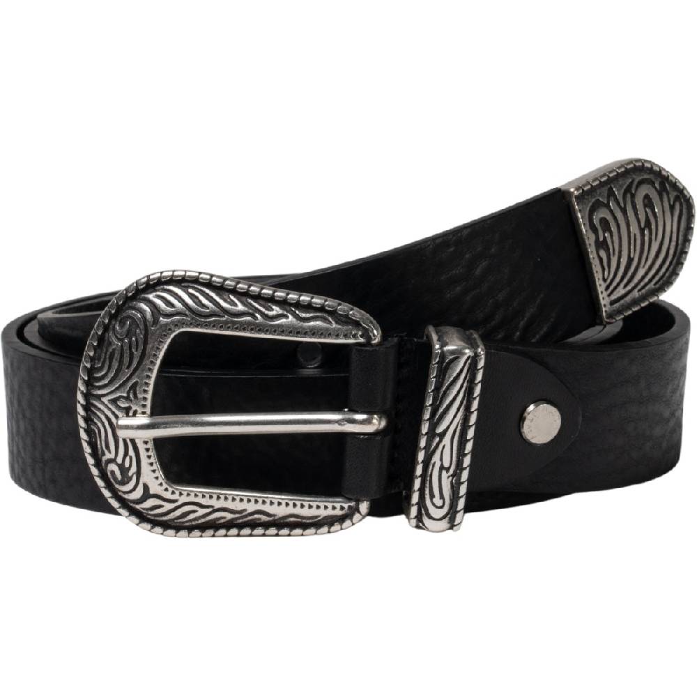 Lartigiano Del Cuoio Cintura western donna in pelle nero con puntale in metallo inciso Vendita Calda