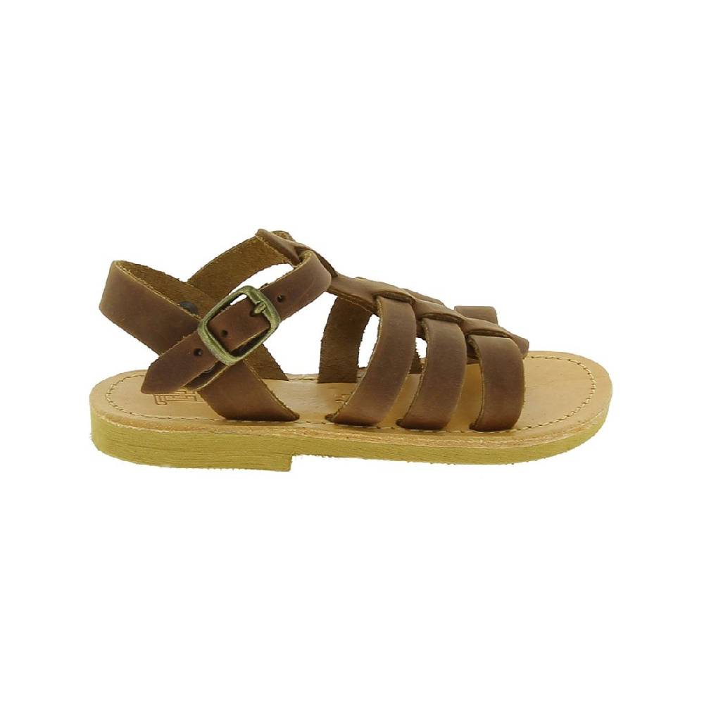 Lartigiano Del Cuoio Sandali gladiatore da bambino in pelle nubuck marrone chiusura con fibbia Moda
