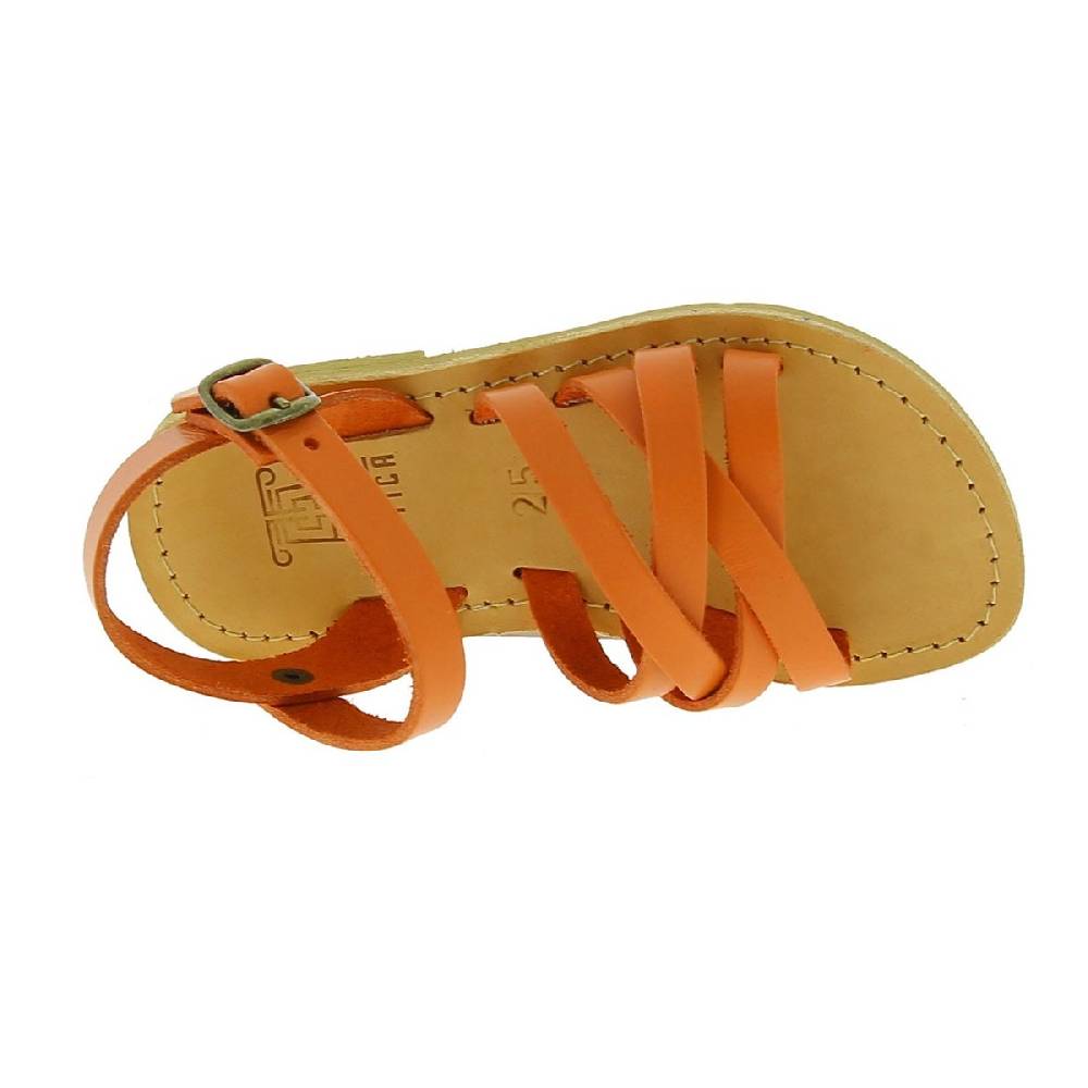Lartigiano Del Cuoio Sandali intrecciati gladiatore da bambino in pelle di vitello arancione chiusura con fibbia Italy